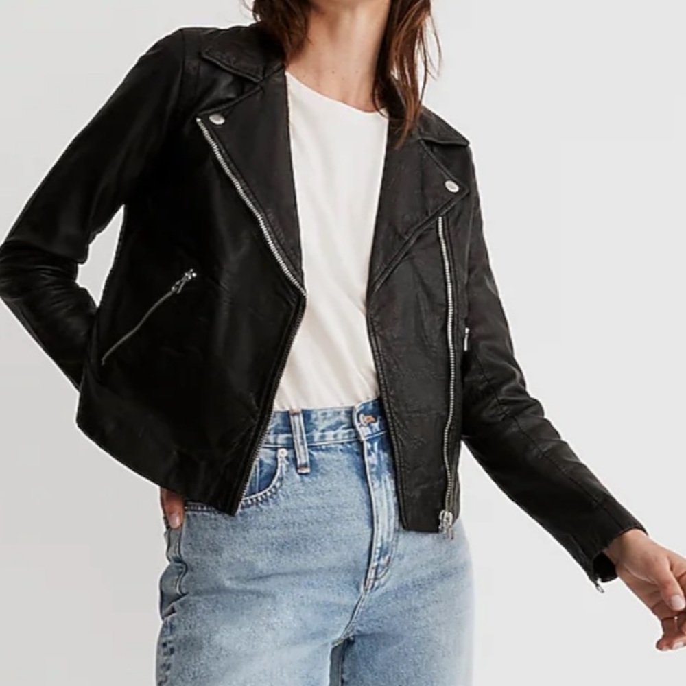 New Madewell Washed Leather Moto Jacket Black XS
